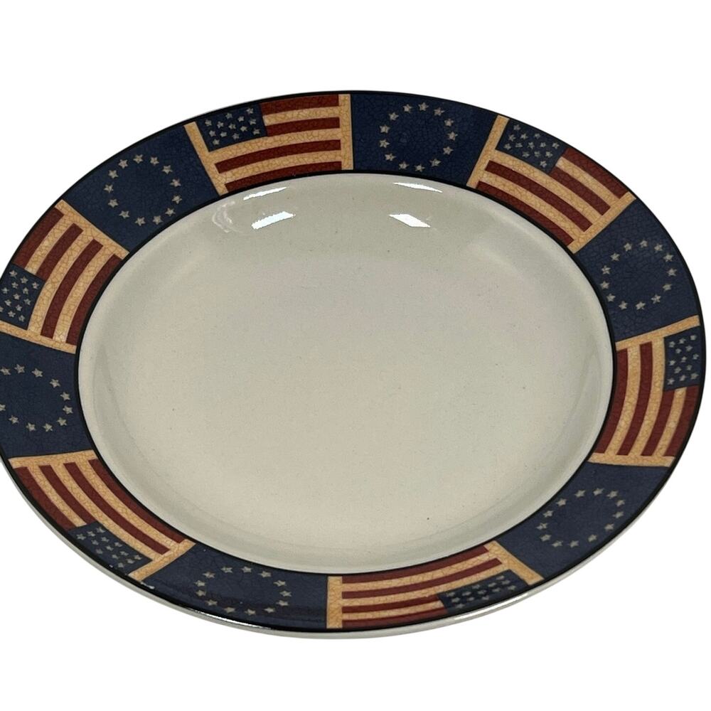 Coventry Genuine Stoneware Liberty Pasta Soup Bowl 9" USA Flag Patriotic Vintage